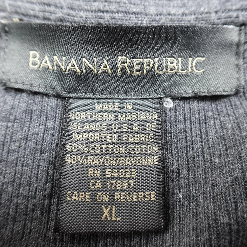 VTG Banana Republic‎ Sweater Mens XL Gray Johnny Collar Rib Knit Pullover USA